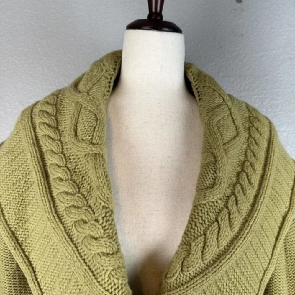 Sundance Women's Cable Knit Wrap Cardigan Sweater M Green 100% Merino Well - Picture 8 of 9